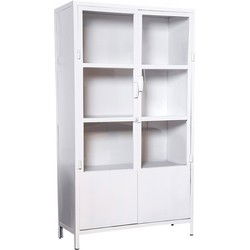 Vitrinekast Wit - Metaal - 100x43x180cm - Industriële Vitrinekast Big Wit - Giga Meubel
