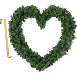 Kerstkrans hart vorm groen 50 cm kunststof incl. deurhanger - Kerstkransen