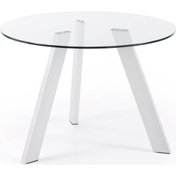 Kave Home - Carib ronde glazen tafel en stalen poten met witte afwerking Ø 110 cm