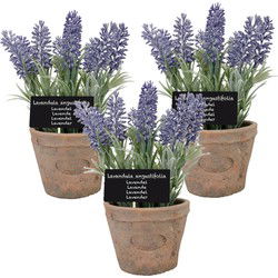 True to Nature Kunstplant - 3x - lavendel - in terracotta pot - 23 cm - Kunstplanten