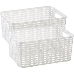 Plasticforte Opbergmand - 2x - Kastmand - rotan kunststof - wit - 10 Liter - 22 x 33 x 16 cm - Opbergmanden