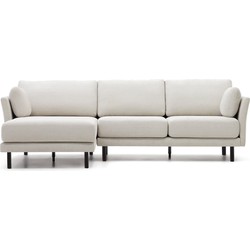 Kave Home - Gilma parel 3-zitsbank chenille met links/rechts chaise longue met zwarte poten 261 cm