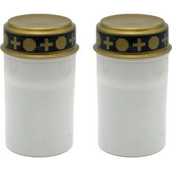 Topten Grafkaars/gedenklicht - 2x - LED licht - wit - D6,8 x 12,3 cm - buitenkaarsen