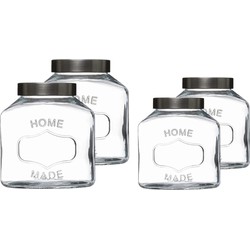 Set met 4x voorraadpotten 1L en 2,5L glas met RVS deksel - Voorraadpot