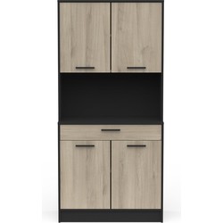 Buffet 4 deuren en 1 lade in eiken kronberg en zwart Napoli - L83,3 cm