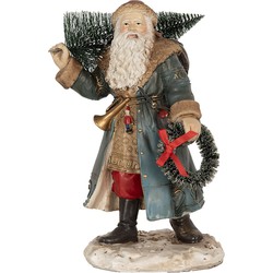 Clayre & Eef Kerstdecoratie Beeld Kerstman 25 cm Blauw Polyresin Kerstfiguren