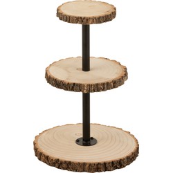 J-line - Plateau 3 Niveaus Rond Paulownia Hout Naturel - 35x35x50cm