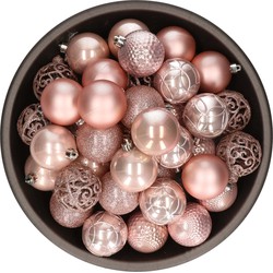 37x stuks kunststof kerstballen lichtroze (blush pink) 6 cm glans/mat/glitter mix - Kerstbal