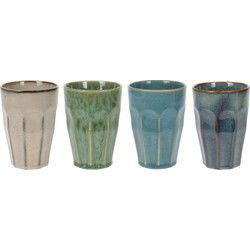 Set van 4x stuks grote luxe gekleurde porseleinen melkbekers 330 ml - Bekers