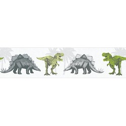 A.S. Création behangrand dinosaurussen groen, grijs en wit - 0,13 x 5 m - AS-358361