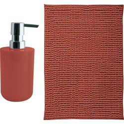 MSV badkamer droogloop mat - Genua - 50 x 80 cm - met bijpassend zeeppompje - terracotta - Badmatjes