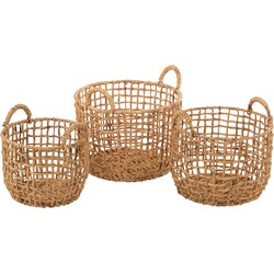 J-line - Set Van 3 Manden Rond Open Waterhyacint Naturel - 44x44x31cm