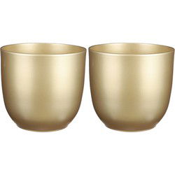 Mica Decorations Bloempot - 2x - goudkleurig - keramiek - 25 x 23 cm - Plantenpotten