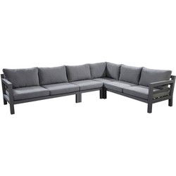 Loungeset Midori hoekset XL (met middenstuk), Grijs frame, grijze kussens