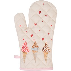 Clayre & Eef Kind Ovenwant  12x21 cm Beige Roze Katoen Ijsjes Ovenhandschoen