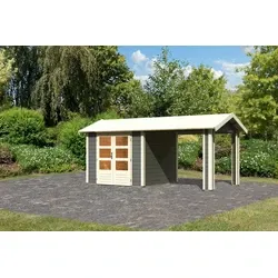 Karibu tuinhuis Theres 3 met overkapping terragrijs, 484 x 240 cm
