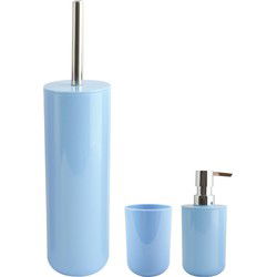 MSV Badkameraccessoire Moods - toiletborstel in houder - beker - zeeppompje - lichtblauw - kunststof - Badkameraccessoireset
