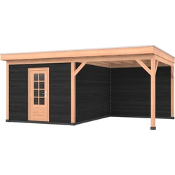 Douglas overkapping 600 x 400, met zwarte schuur en achterwand, Westwood Comfort