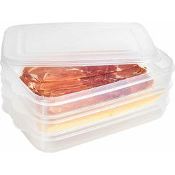 Vleeswaren bewaarbakjes - transparant - 26 x 16 x 10 cm - 3 lagen - broodbeleg vershouddoos - Vershoudbakjes