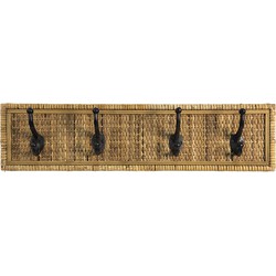 Clayre & Eef Wandkapstok 4 haken  62x9x15 cm Bruin Rotan