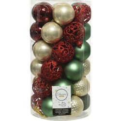 37x stuks kunststof kerstballen parel/rood/donkergroen/salie groen 6 cm - Kerstbal