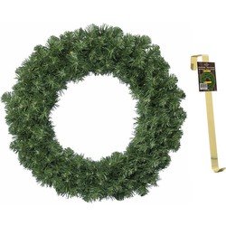 Groene kerstkransen/dennenkransen 50 cm kerstversiering met gouden hanger - Kerstkransen