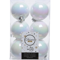 Decoris kerstballen - 12x st - parelmoer wit - D6 cm - kunststof - Kerstbal