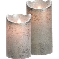 Led kaarsen combi set 2x stuks zilver 12 en 15 cm - LED kaarsen