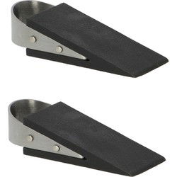 Esschert deurstopper/deurwig - 2x - rvs/rubber - zwart - anti-slip - 12 x 5 x 3 cm - Deurstoppers