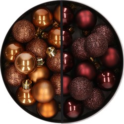 28x stuks kleine kunststof kerstballen bruin tinten 3 cm - Kerstbal