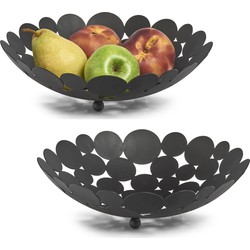 2x Ronde fruitschaal/fruitschalen van metaal zwart 29 cm - Fruitschalen