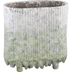 PTMD Zella grijze groene cement pot op voet ovaal maat in cm: 40x20x40