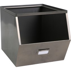 Urban Living Stapelbare opbergmand Open Metal Box - L23 x B32 x H21 cm - metaal - donkergrijs - Opbergmanden