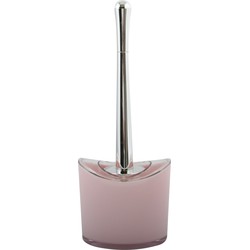 MSV Toiletborstel in houder/wc-borstel Aveiro - PS kunststof/rvs - lichtroze/zilver - 37 x 14 cm - Toiletborstels