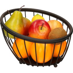 Metalen fruitmand/fruitschaal zwart rond 28 x 10 cm - Fruitschalen