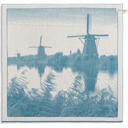 Knit Factory Molens Gebreide Keukendoek - Keukenhanddoek - Ecru/Ocean - 50x50 cm