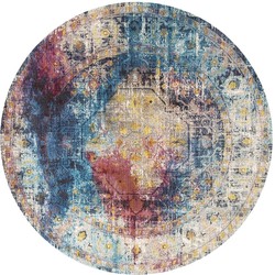 Tapijtenloods Picasso Heriz Vintage Rond Vloerkleed Multi / Blauw Laagpolig- 160 CM ROND