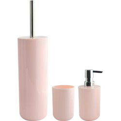 MSV Badkameraccessoire Moods - toiletborstel in houder - beker - zeeppompje - lichtroze - kunststof - Badkameraccessoireset