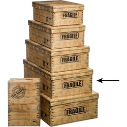 5Five Opbergdoos/box - houtkleur - L44 x B31 x H15 cm - Stevig karton - Woodybox - Opbergbox