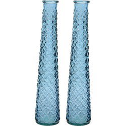 2x stuks vazen/bloemenvazen van gerecycled glas - D7 x H32 cm - blauw - Vazen