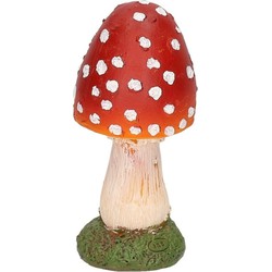 Paddenstoel beeldje - bolvormig - 13 cm - herfstdecoratie voor binnen en buiten - polyresin ornament - Tuinbeelden