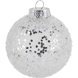 6x Zilveren glitter kerstballen kunststof 8 cm type 1 - Kerstbal