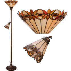 LumiLamp Tiffany Vloerlamp  Ø 35 / Ø 14x176 cm Beige Rood Metaal Glas Staande Lamp