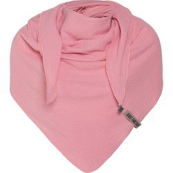 Knit Factory Liv Gebreide Omslagdoek - Driehoek Sjaal Dames - Roze - 190x85 cm - 100% Biologisch katoen