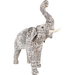 Clayre & Eef Beeld Olifant 32 cm Wit Zwart Papier Ijzer Textiel Woonaccessoires