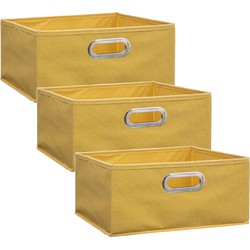 Set van 3x stuks opbergmand/kastmand 14 liter geel linnen 31 x 31 x 15 cm - Opbergmanden