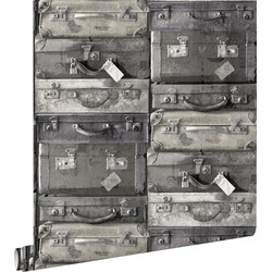 ESTAhome behang vintage koffers zwart en grijs - 53 cm x 10,05 m - 138216