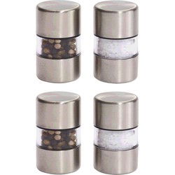 4x rvs pepermolen en zoutmolen set 5 cm - peper- en zout stel setje - Peper en zoutstel