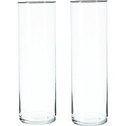 2x Bloemenvaas cilinder vorm van transparant glas 40 x 15 cm - Vazen