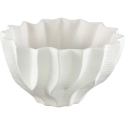 PTMD Merc White ceramic pot wavy ribbed low L